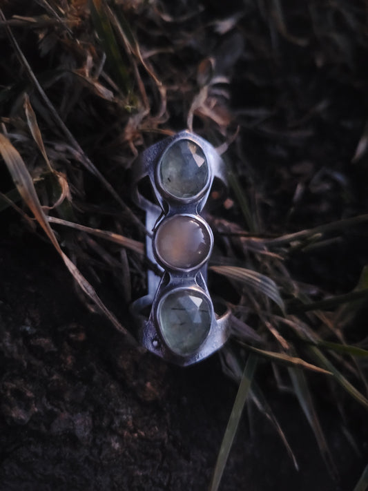 Prehnite & Moonstone Shield Ring