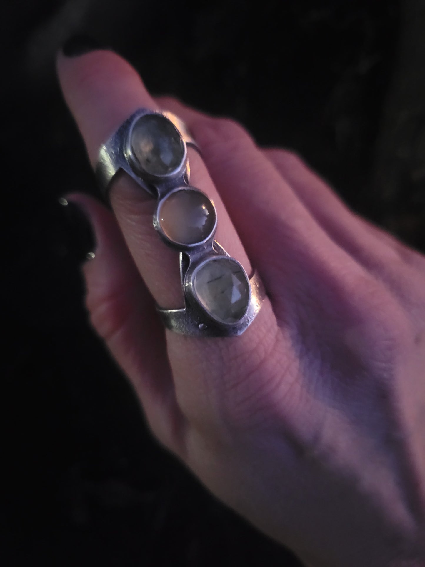 Prehnite & Moonstone Shield Ring